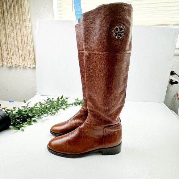 Tory Burch Knee High Junction Leather Riding Boots Brown - Picture 4 of 15